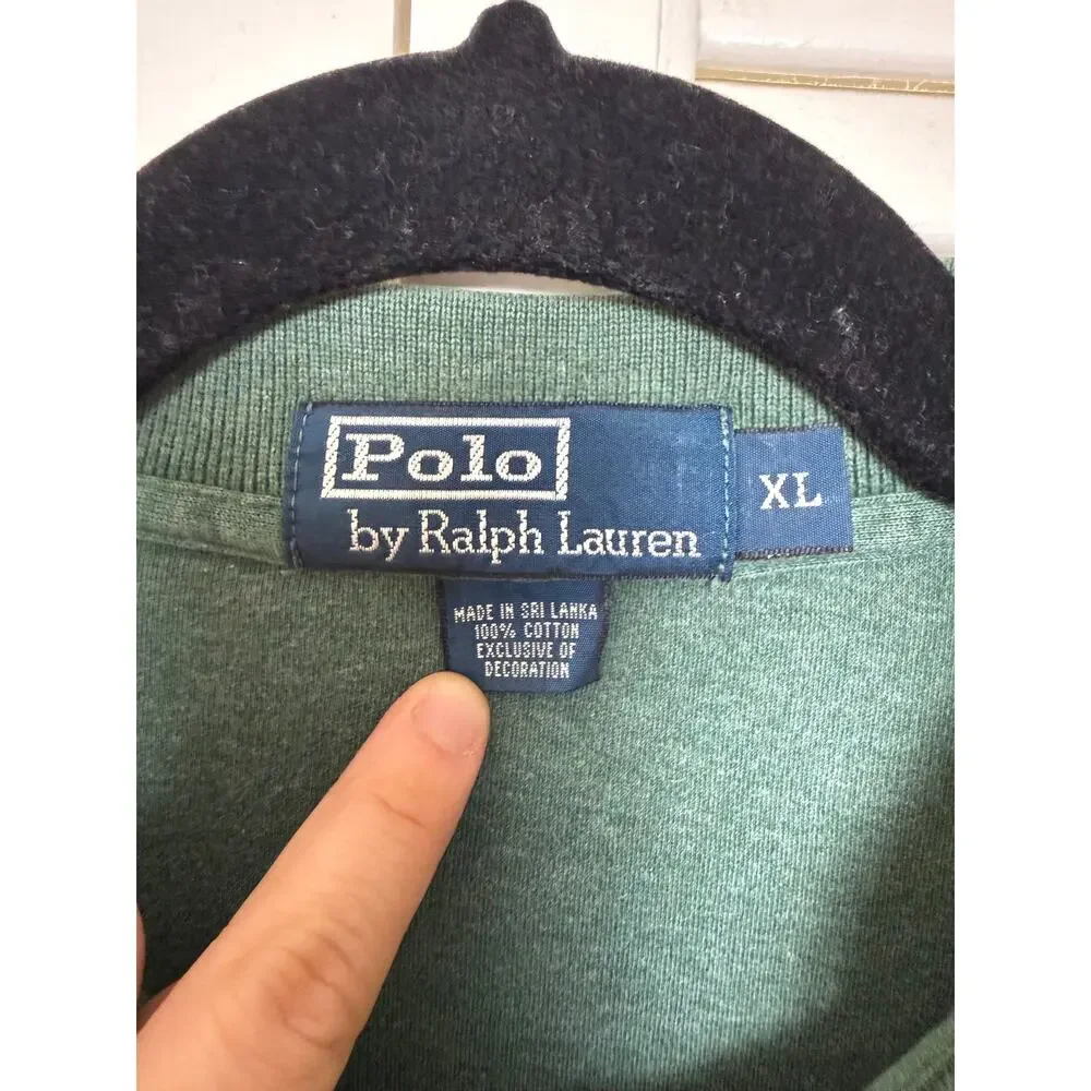 Polo Ralph Lauren Green Custom Fit Mesh Polo Orange Pony Logo XL Preppy Classic